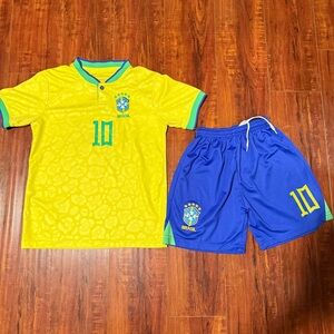 Neymar Jr. #10 Brazil 2022 World Cup Soccer Kids/Youth Jersey-Shorts Sz Med/24
